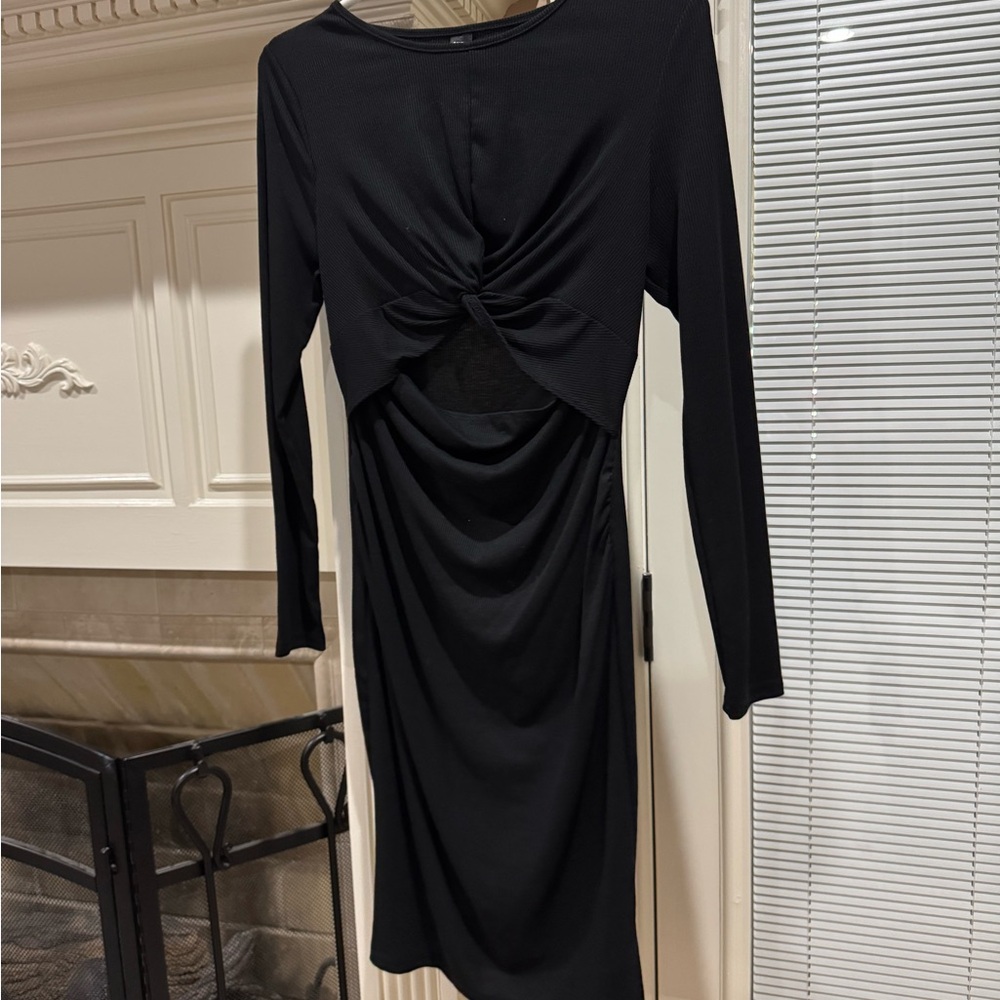 SHEIN maternity Black Long Sleeve Twist Dress